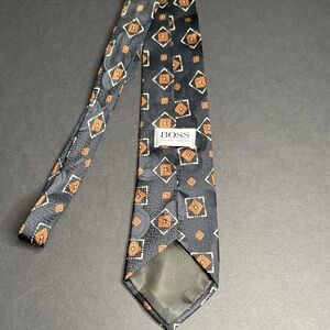 Vintage Boss by Hugo Boss,Diamond Patterned Black and Orange Tie